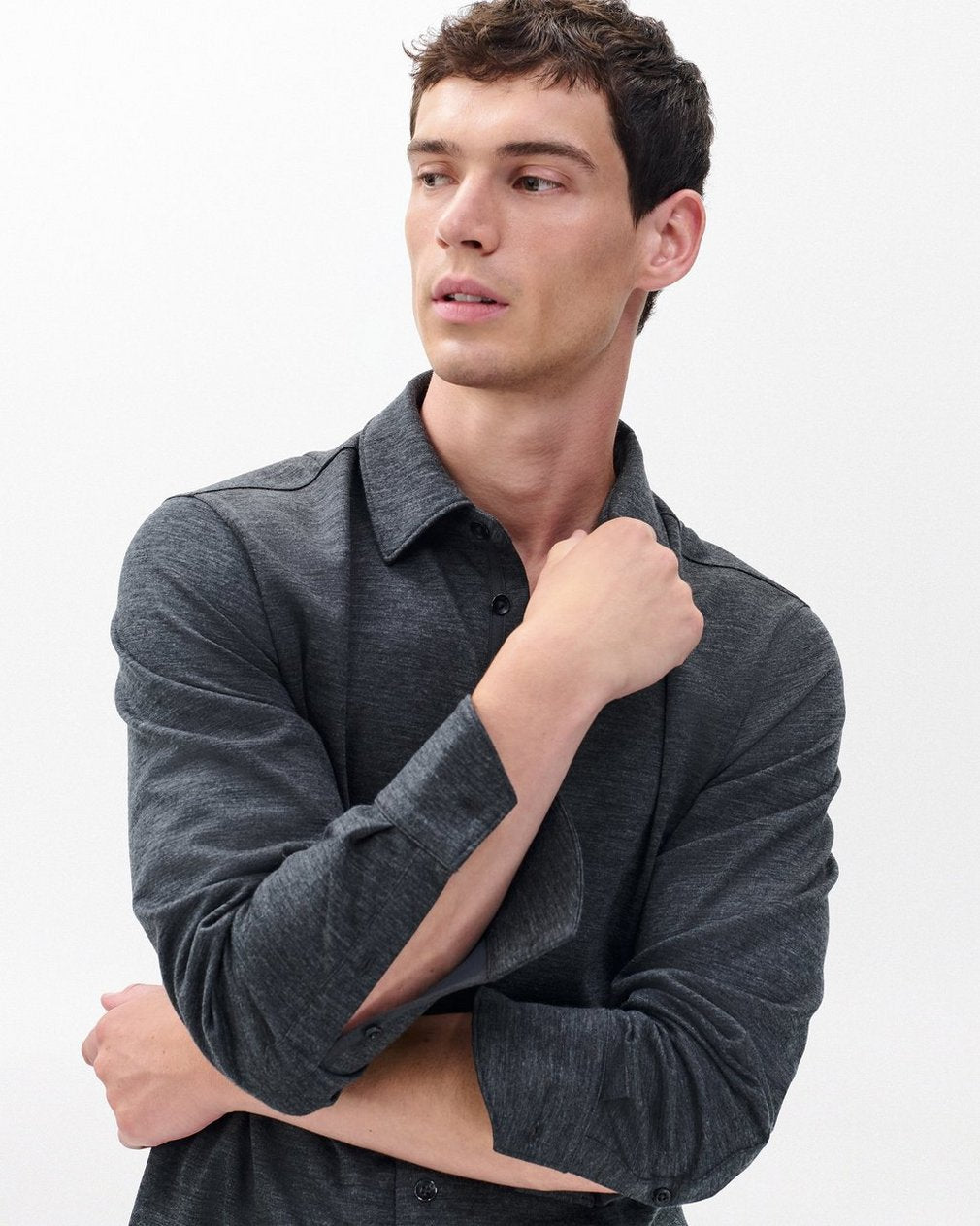 Tomlin Merino Wool Knit Shirt - Charcoal