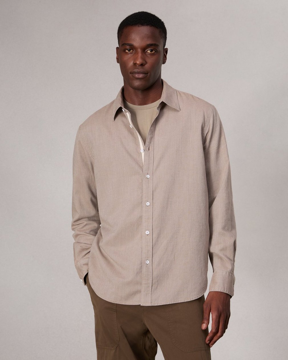 Finch Textured Striped Shirt - Khaki Stripe