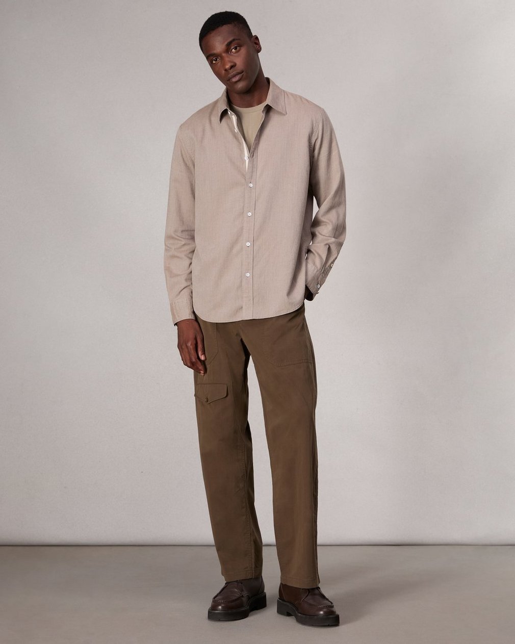 Finch Textured Striped Shirt - Khaki Stripe