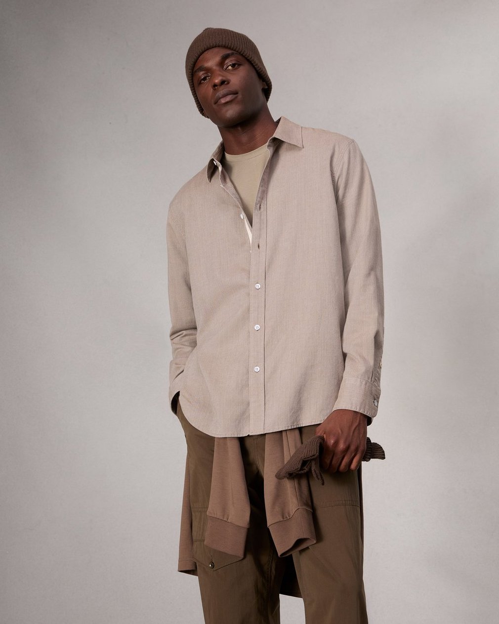Finch Textured Striped Shirt - Khaki Stripe