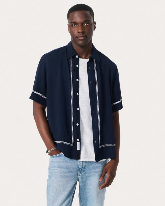 Dalton Embroidered Shirt - Blue Ezra Stripe