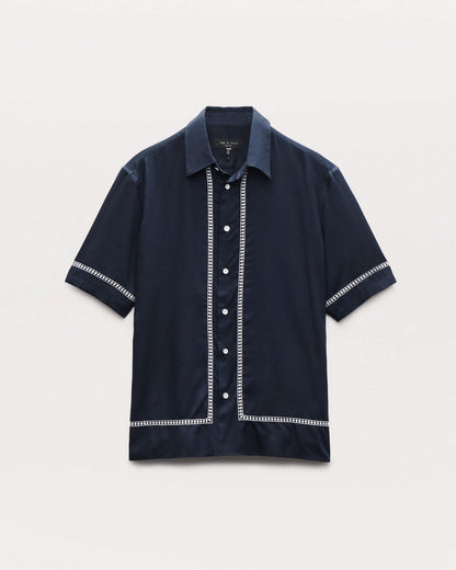 Dalton Embroidered Shirt - Blue Ezra Stripe