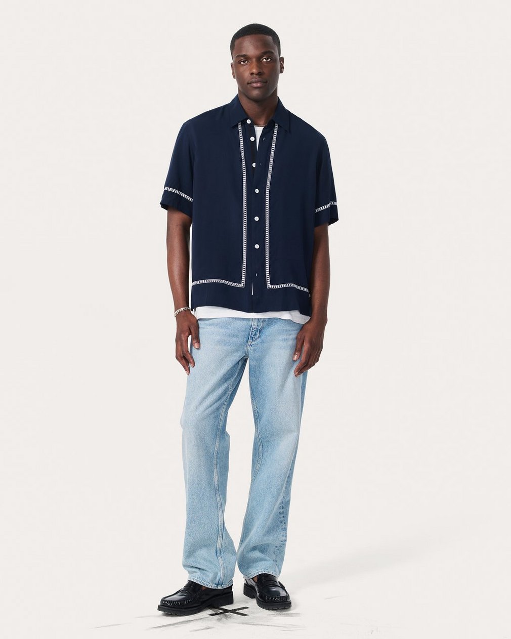 Dalton Embroidered Shirt - Blue Ezra Stripe