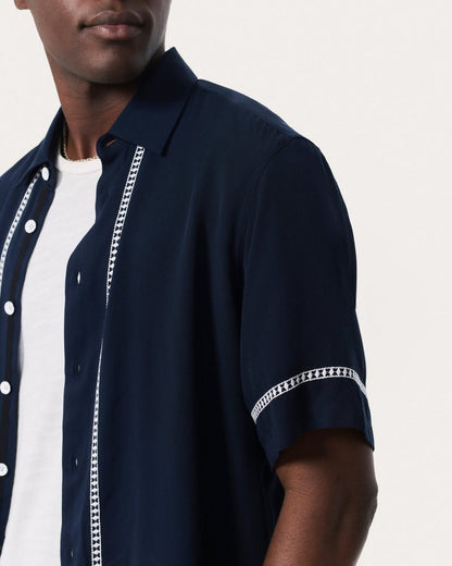 Dalton Embroidered Shirt - Blue Ezra Stripe