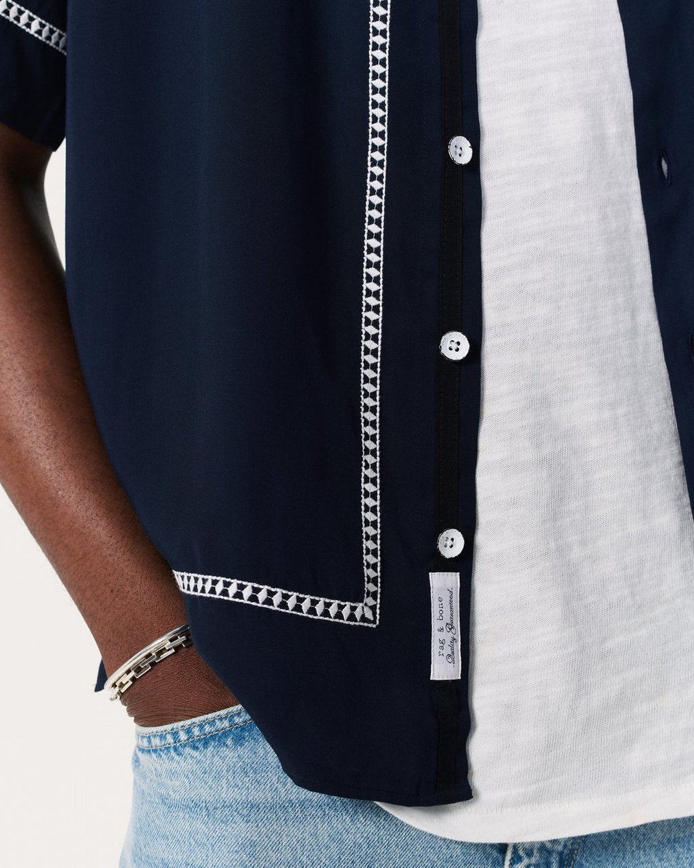 Dalton Embroidered Shirt - Blue Ezra Stripe