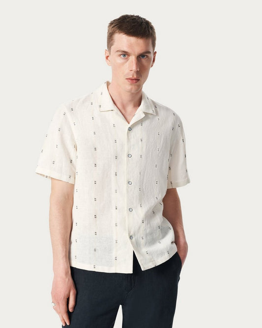 Avery Embroidered Camp Shirt - White Remi Stripe