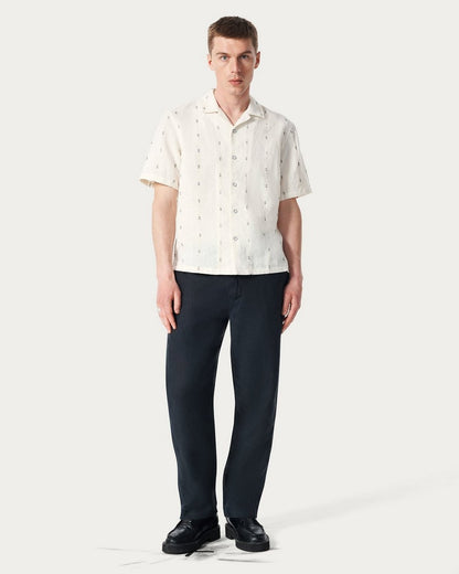 Avery Embroidered Camp Shirt - White Remi Stripe