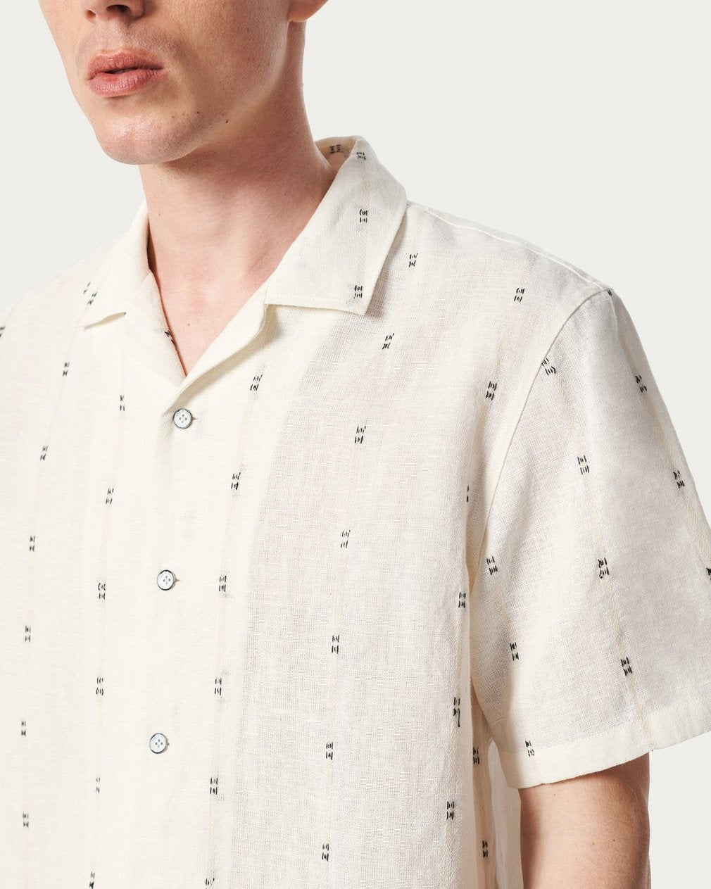 Avery Embroidered Camp Shirt - White Remi Stripe