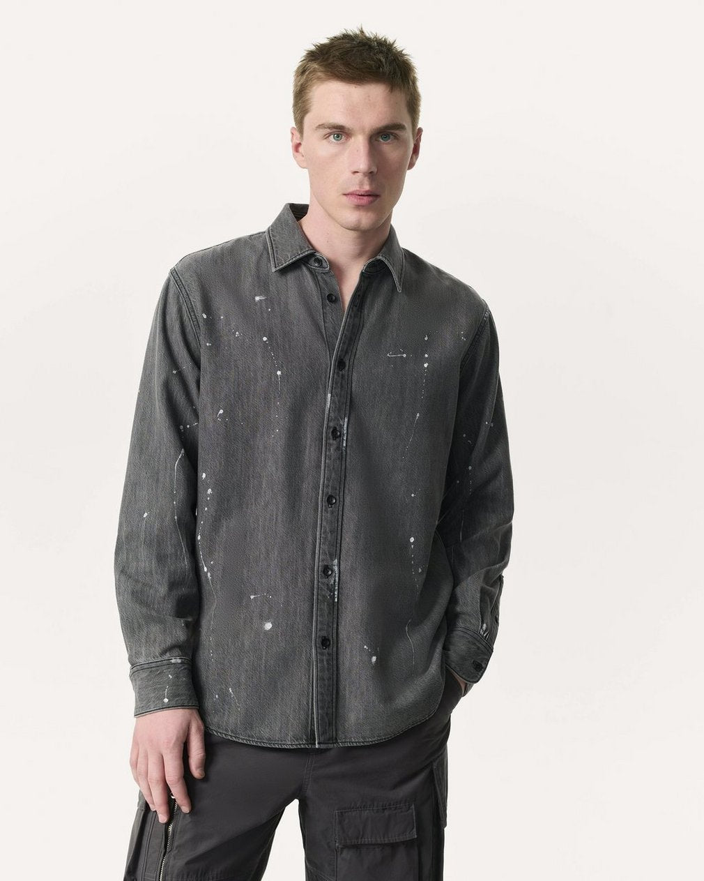 Finch Hand-Painted Denim Shirt - Painted Charcoal