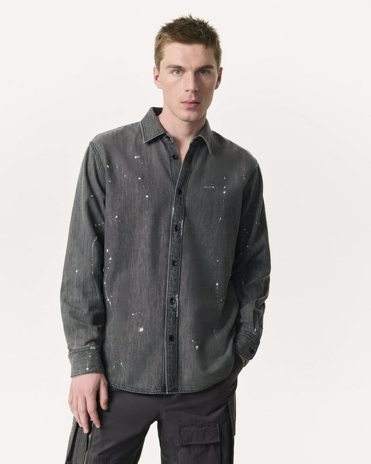 Finch Hand-Painted Denim Shirt - Painted Charcoal