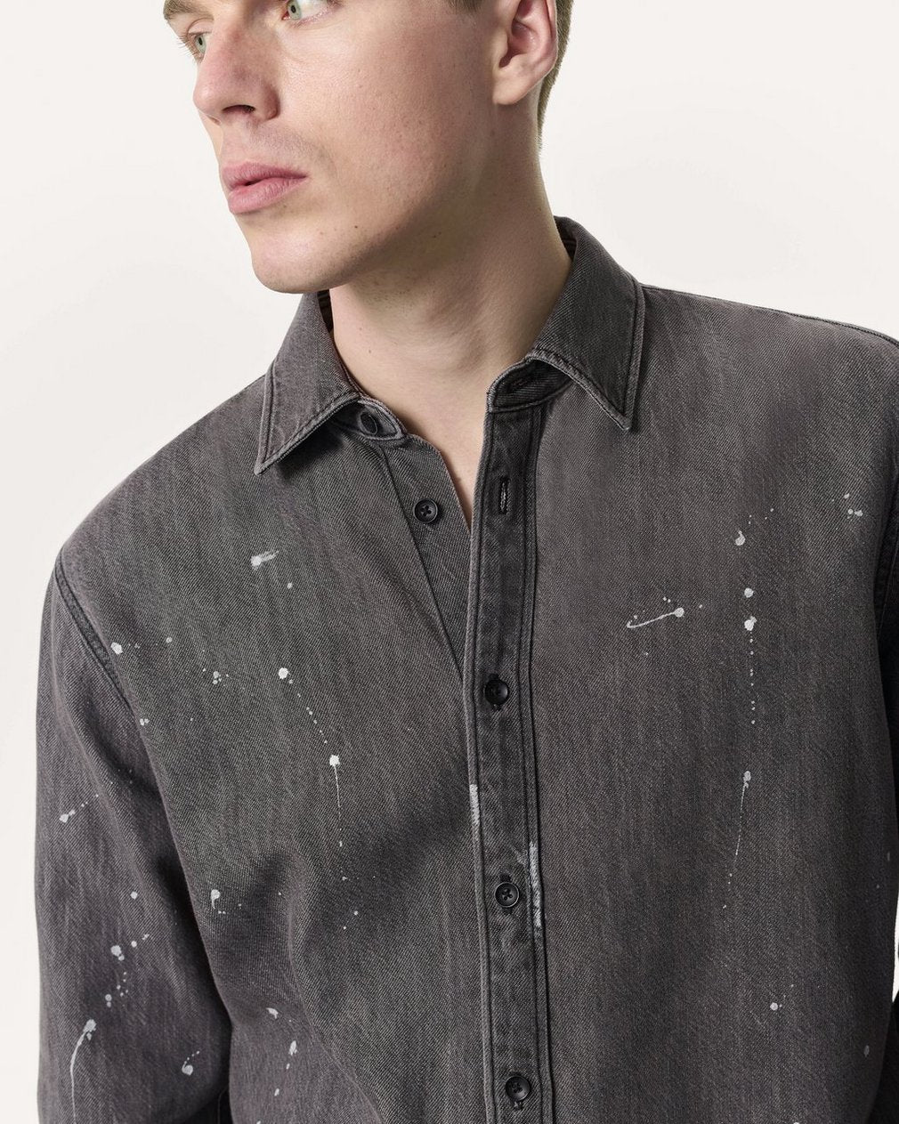Finch Hand-Painted Denim Shirt - Painted Charcoal
