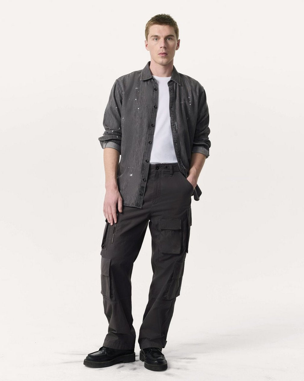 Finch Hand-Painted Denim Shirt - Painted Charcoal