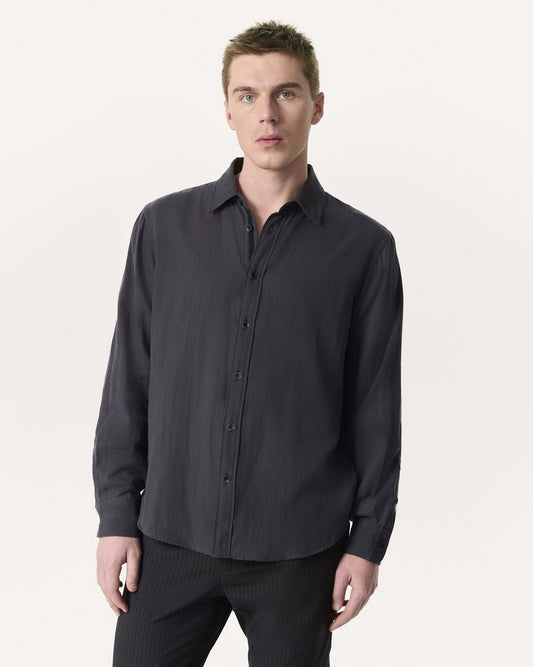 Finch Striped Cotton Gauze Shirt - Dark Grey