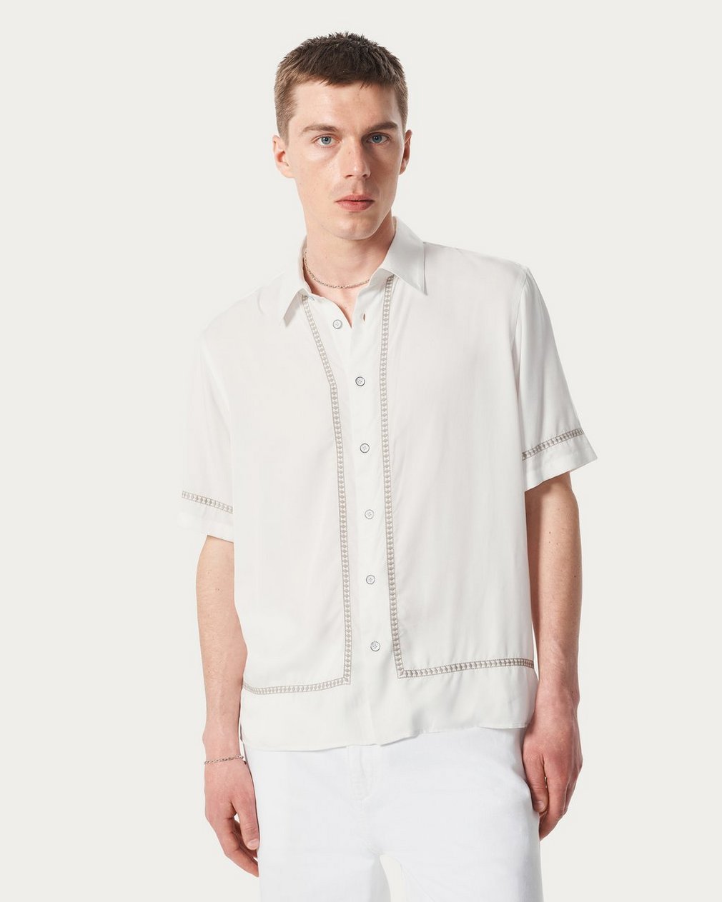 Dalton Embroidered Shirt - White Ezra Stripe