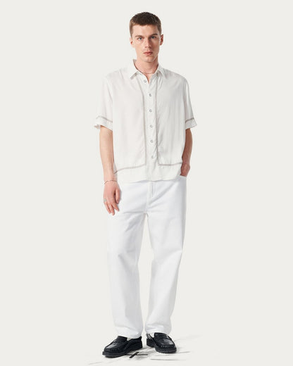 Dalton Embroidered Shirt - White Ezra Stripe