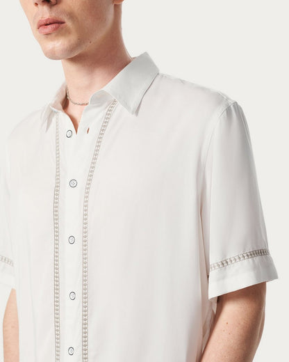 Dalton Embroidered Shirt - White Ezra Stripe