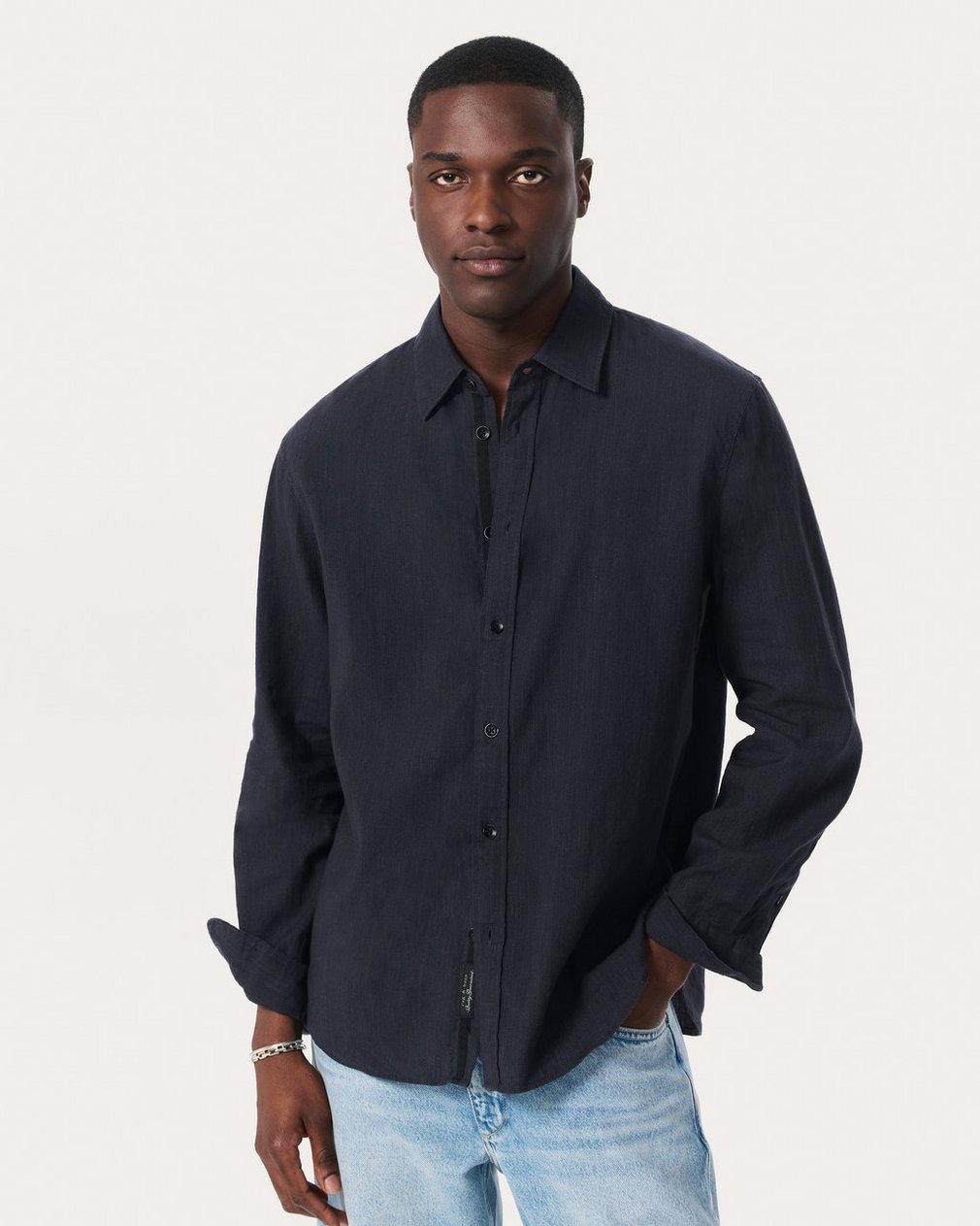 Finch Linen-Blend Shirt - Black
