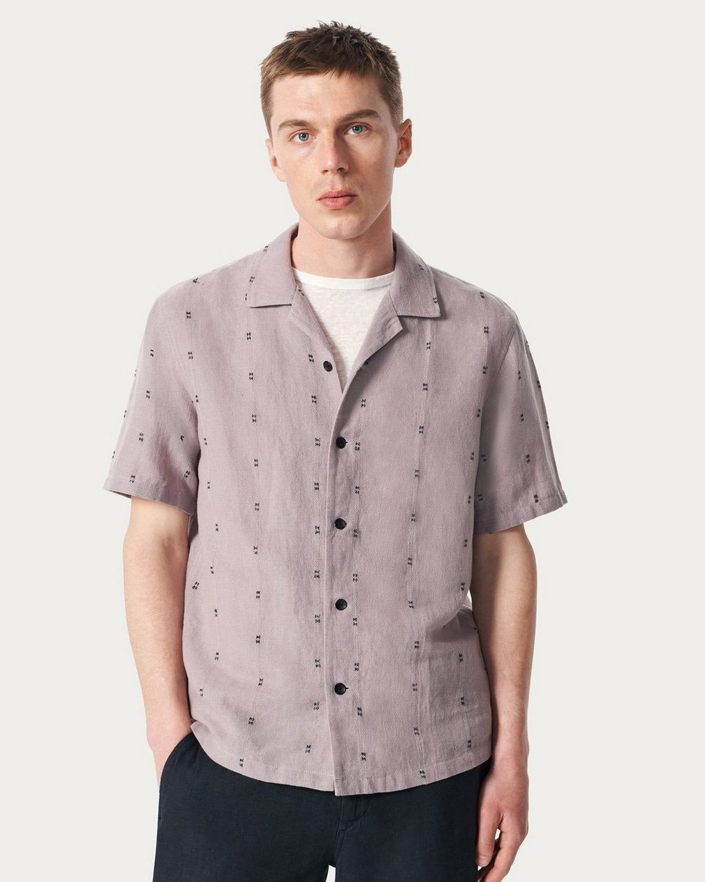 Avery Embroidered Camp Shirt - Gull Remi Stripe