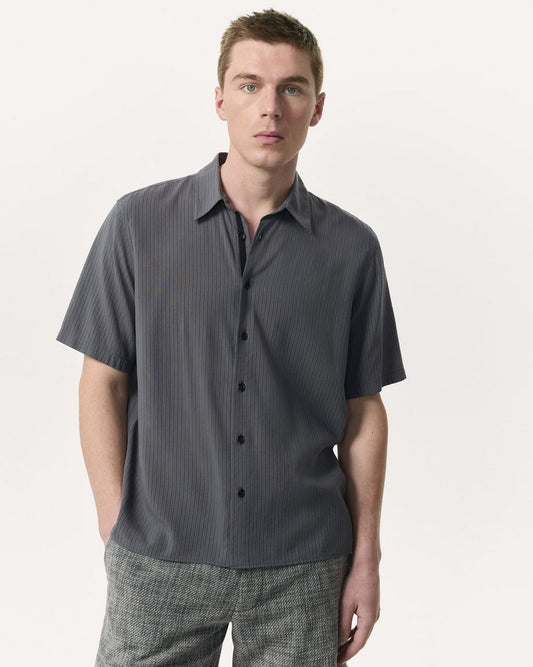 Relaxed Fit Dalton Dobby Striped Shirt - Dark Grey