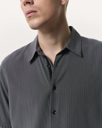 Relaxed Fit Dalton Dobby Striped Shirt - Dark Grey