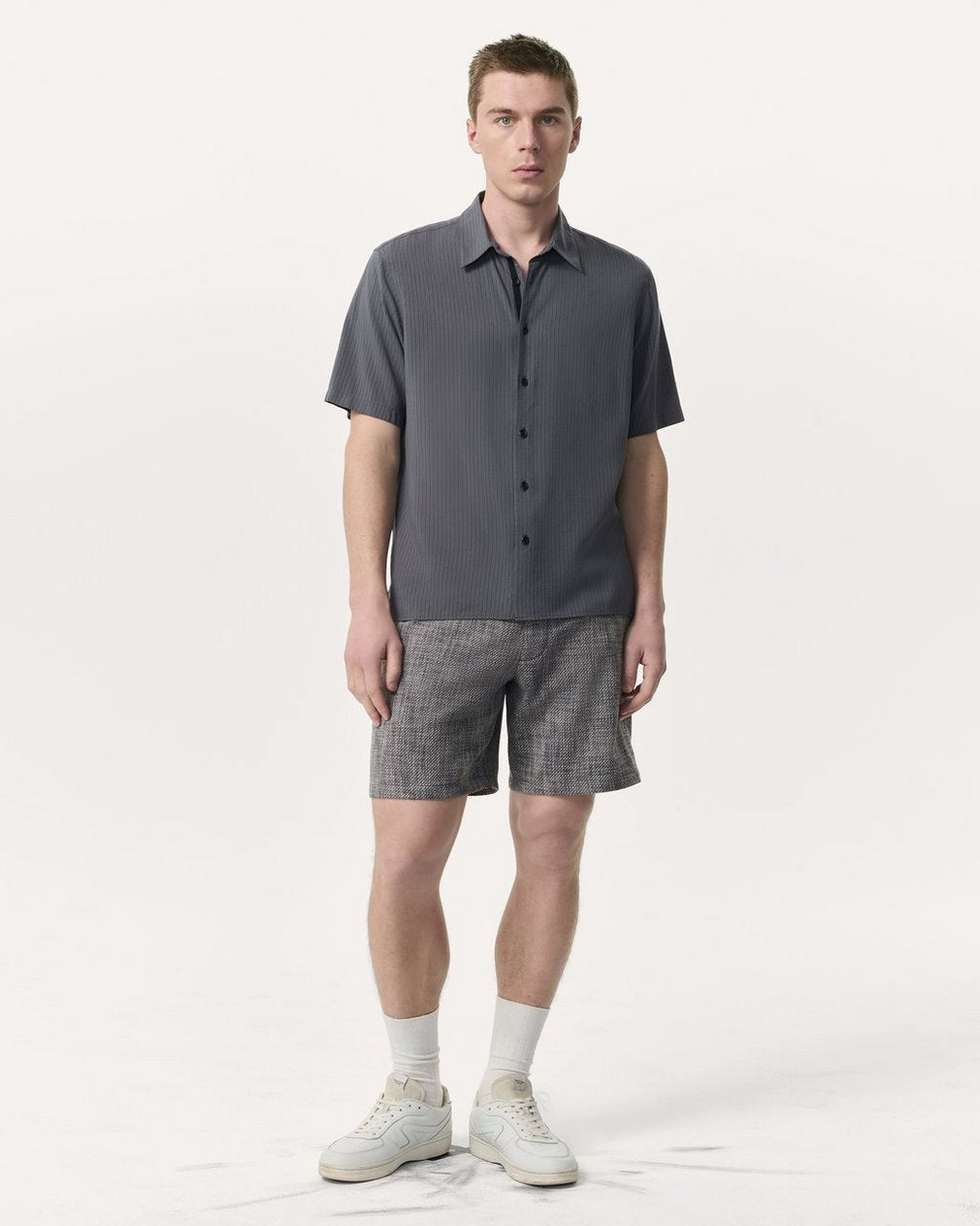 Relaxed Fit Dalton Dobby Striped Shirt - Dark Grey
