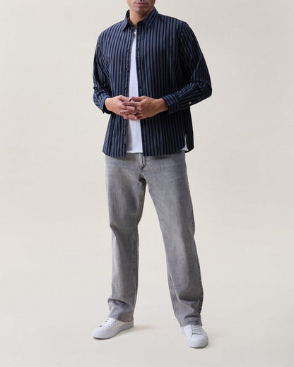 Griffin Poplin Striped Shirt - Navy Stripe