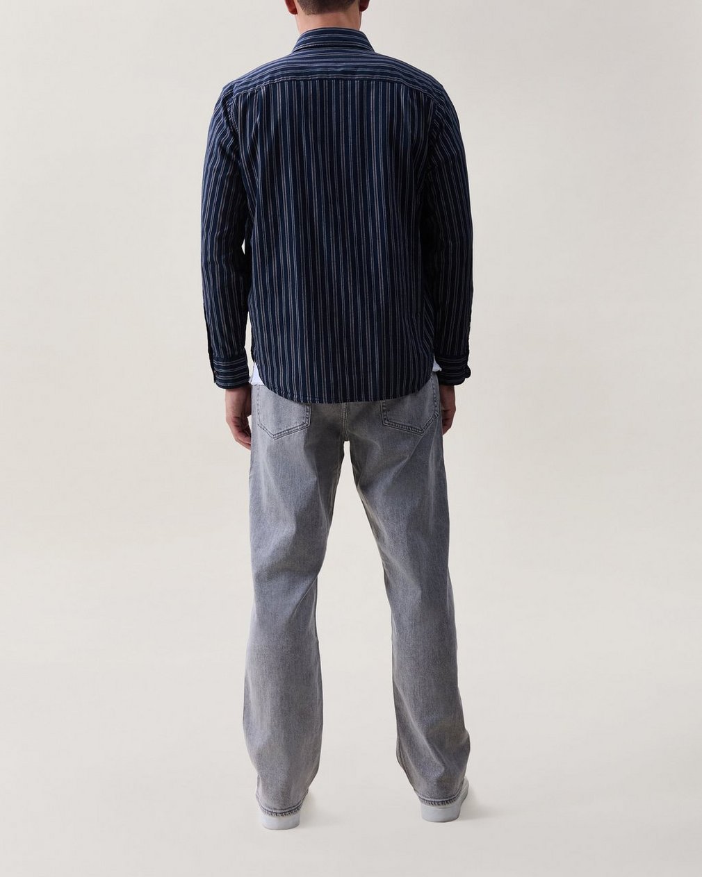 Griffin Poplin Striped Shirt - Navy Stripe