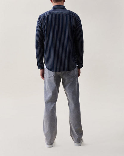 Griffin Poplin Striped Shirt - Navy Stripe