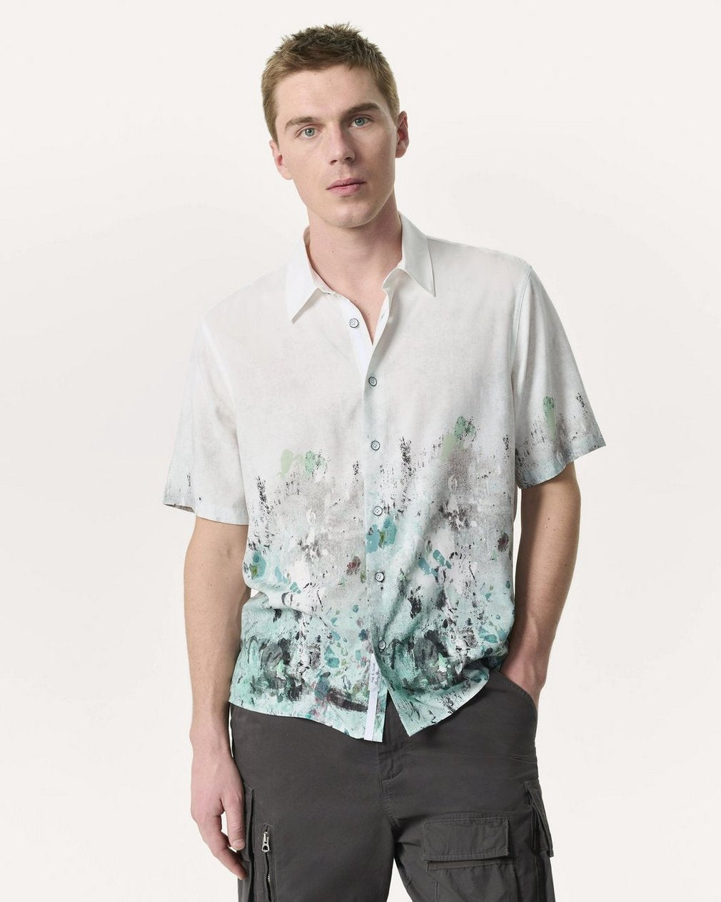 Relaxed Fit Dalton Paint Splatter Shirt - White Paint