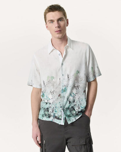 Relaxed Fit Dalton Paint Splatter Shirt - White Paint