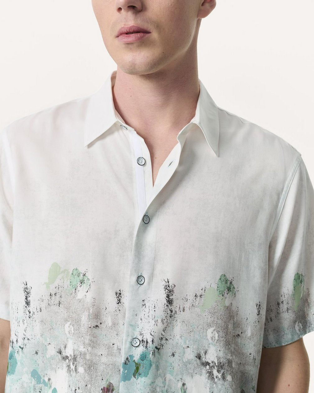 Relaxed Fit Dalton Paint Splatter Shirt - White Paint