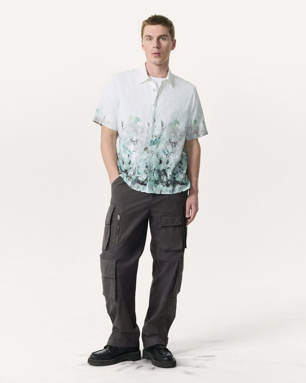 Relaxed Fit Dalton Paint Splatter Shirt - White Paint