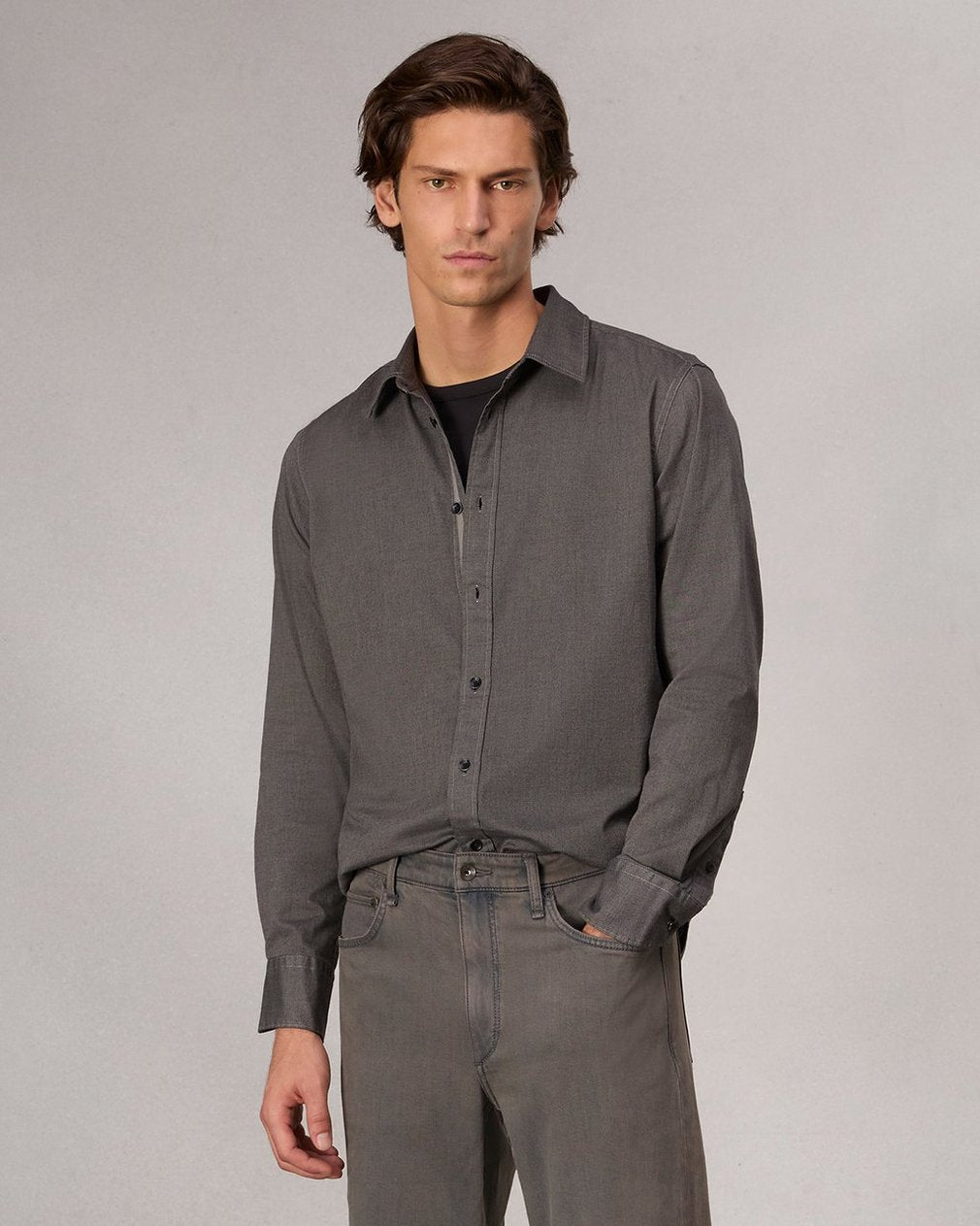 Tomlin Stretch-Cotton Dobby Shirt - Dark Grey