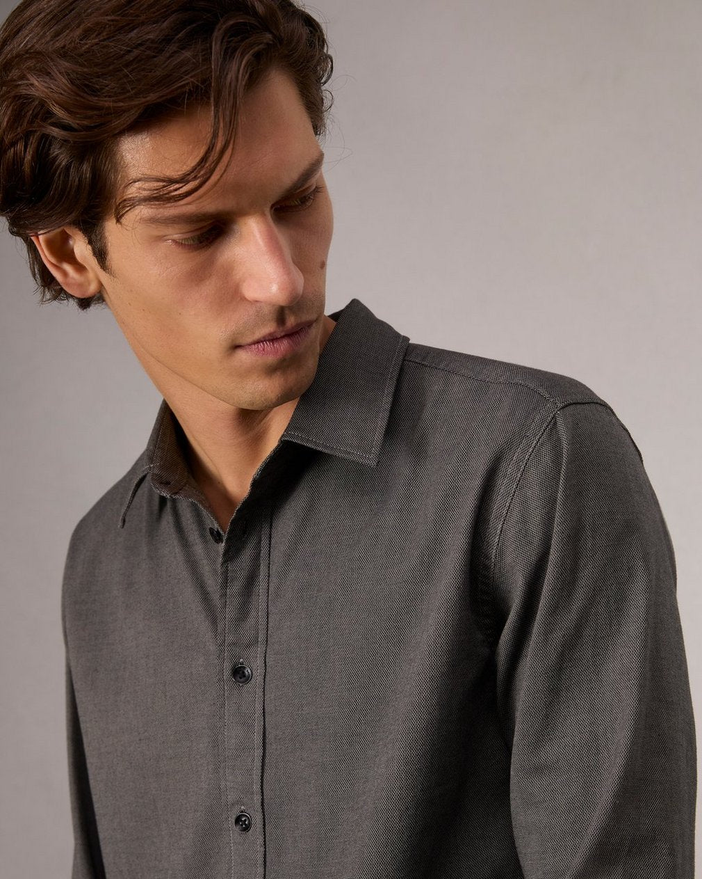Tomlin Stretch-Cotton Dobby Shirt - Dark Grey