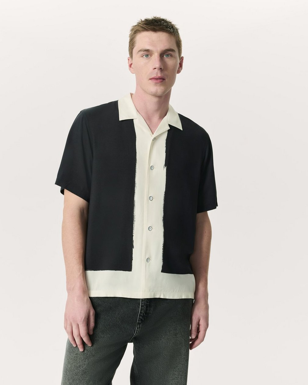 Avery Relaxed Fit Painterly Print Woven Shirt - Navy Anthony Print
