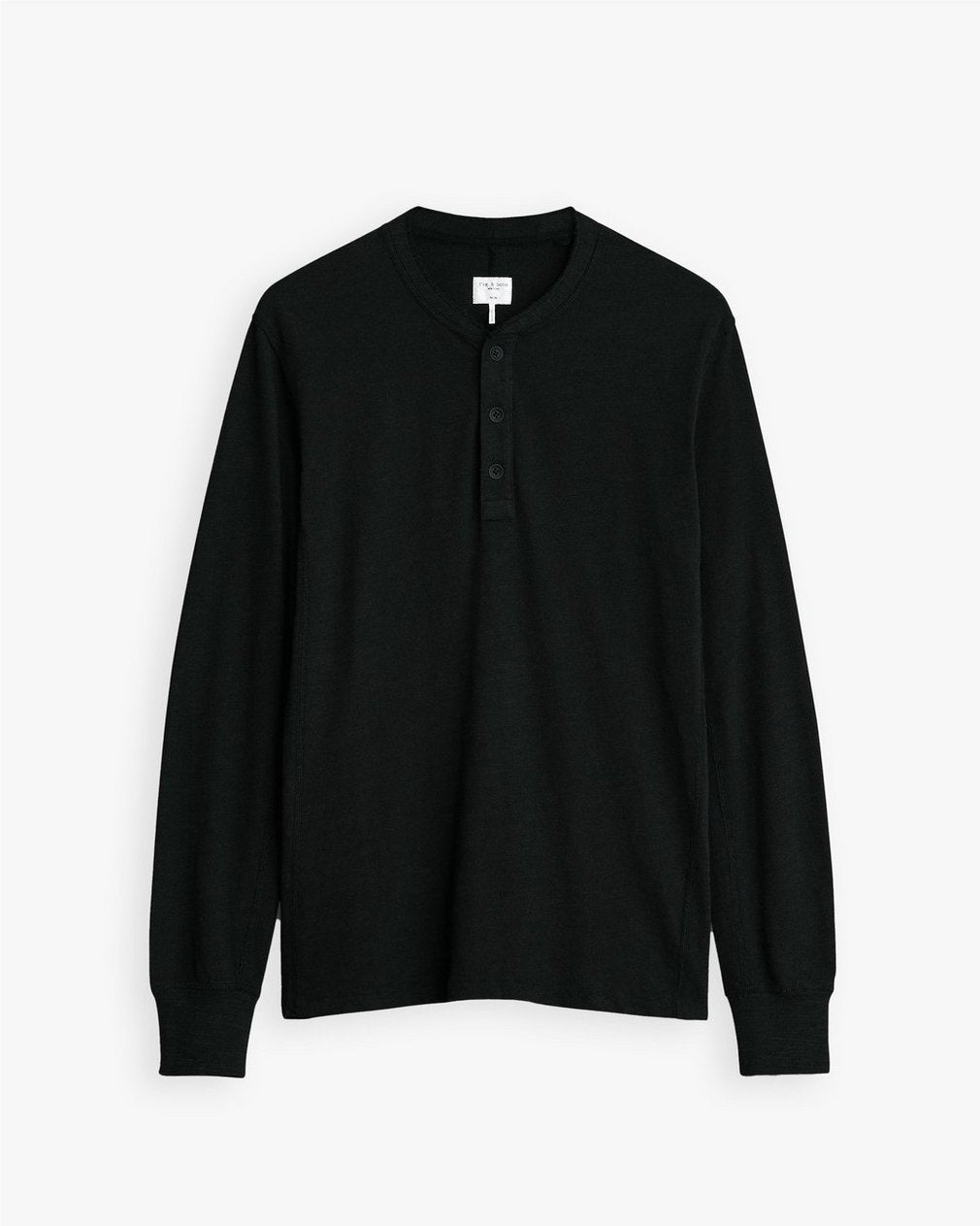 Classic Long-Sleeve Crewneck Henley in Black