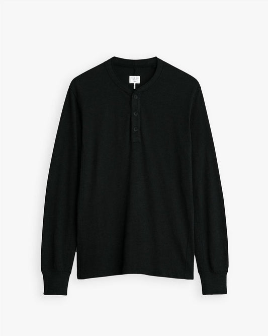 Classic Long-Sleeve Crewneck Henley in Black