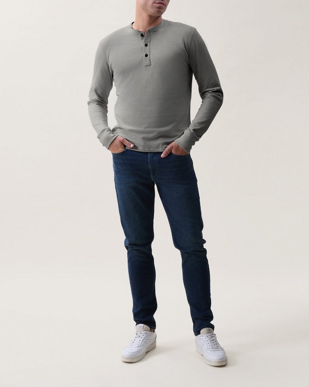 Classic Slub Cotton Long-Sleeve Henley - Natural Grey