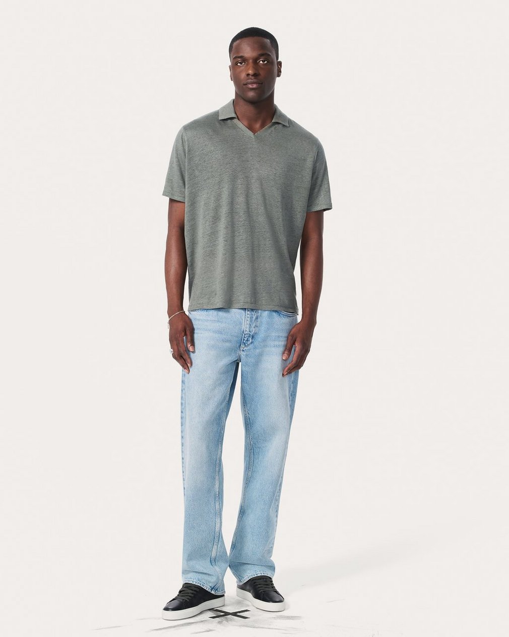 Linen Johnny Collar Polo - Pavement