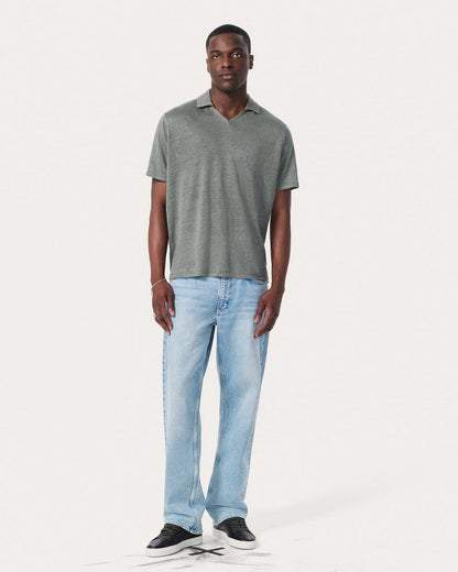 Linen Johnny Collar Polo - Pavement