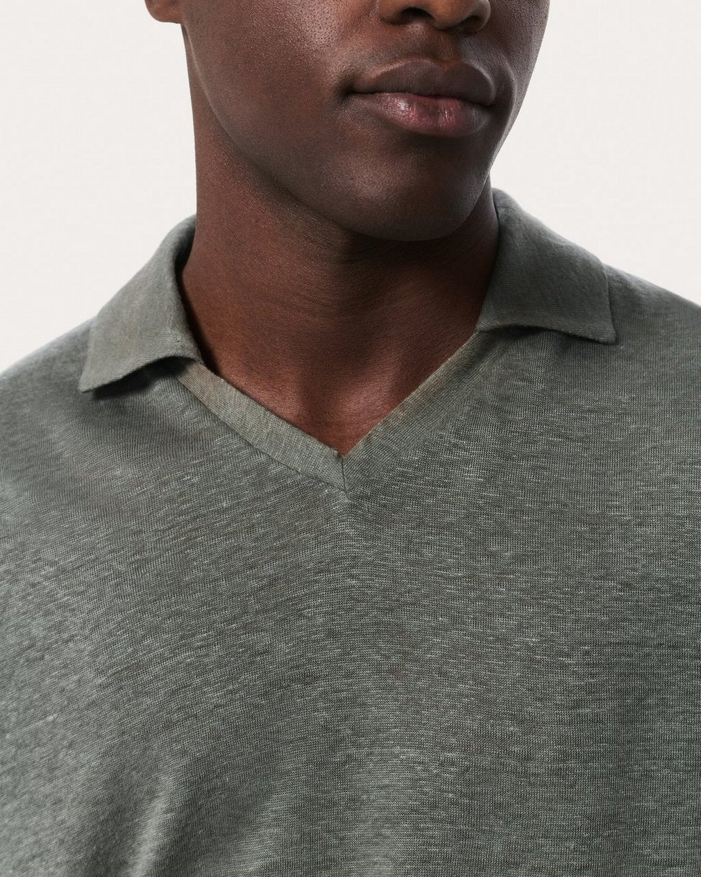 Linen Johnny Collar Polo - Pavement