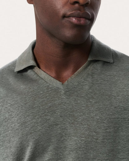 Linen Johnny Collar Polo - Pavement