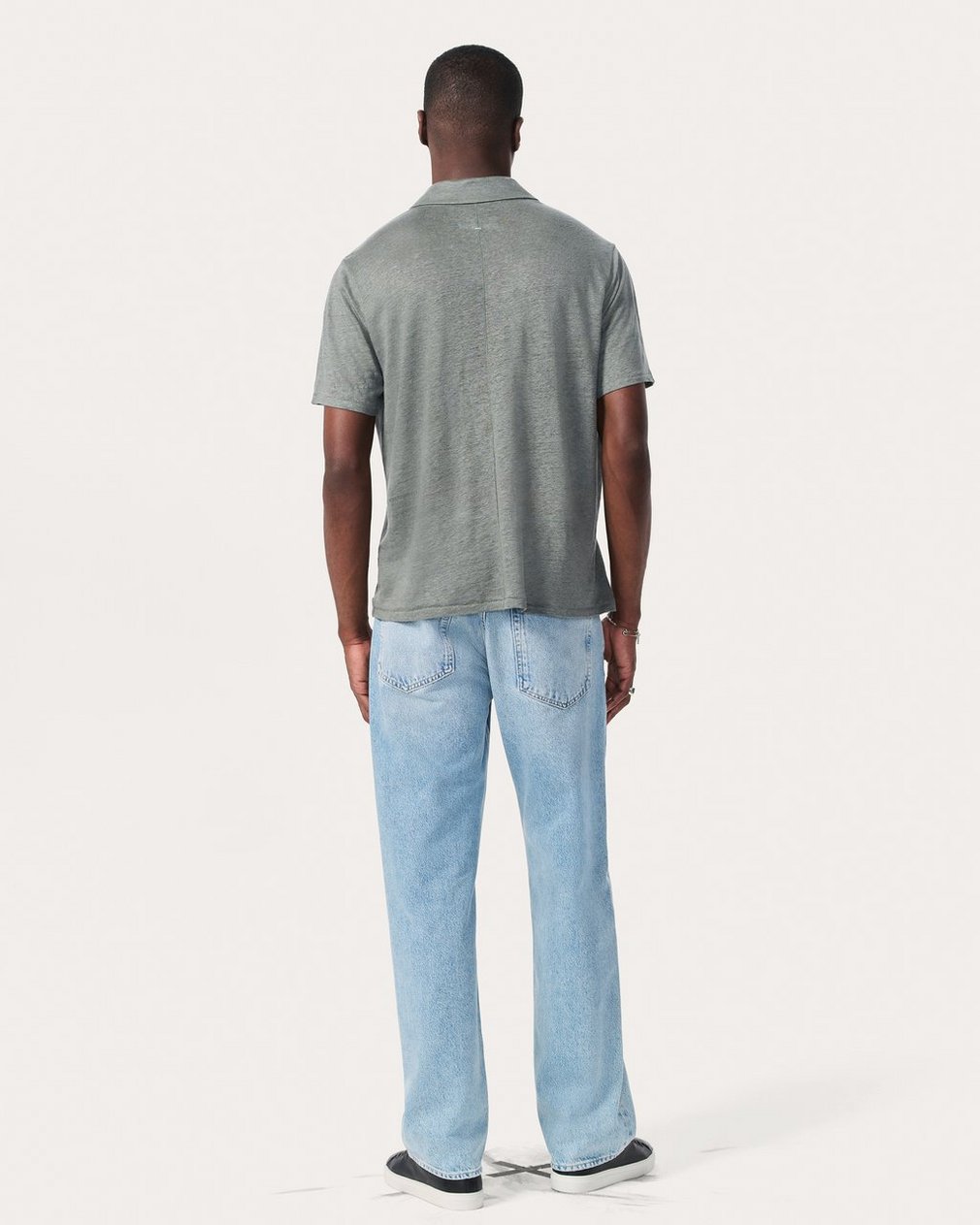 Linen Johnny Collar Polo - Pavement