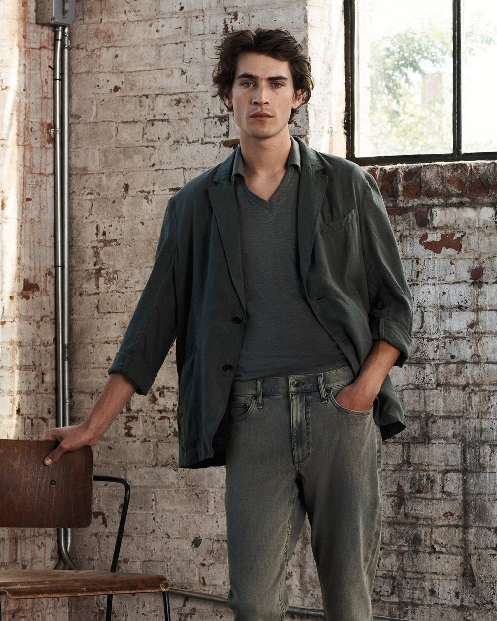 Linen Johnny Collar Polo - Pavement