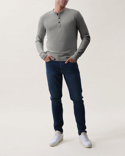 Classic Slub Cotton Long-Sleeve Henley - Natural Grey