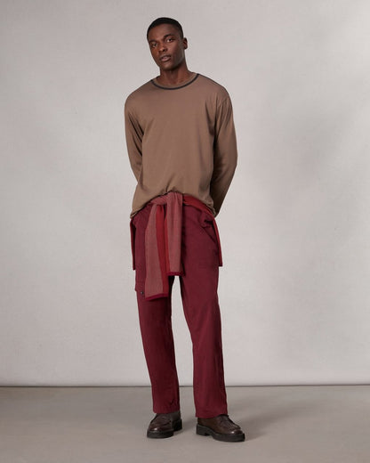 Relaxed Fit Contrast-Trim Cotton Tee - Brown