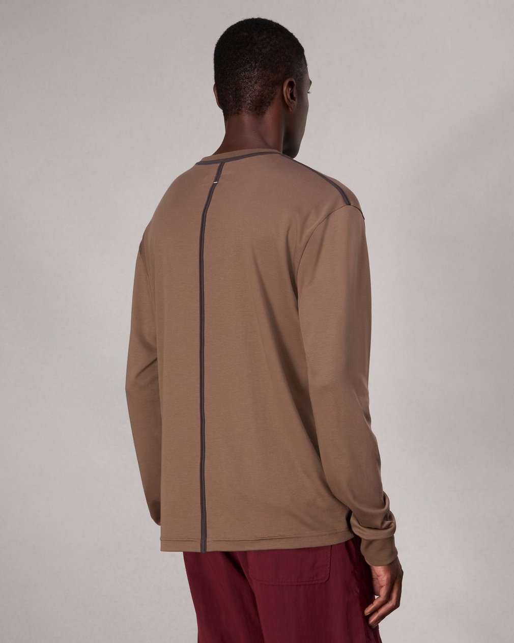 Relaxed Fit Contrast-Trim Cotton Tee - Brown