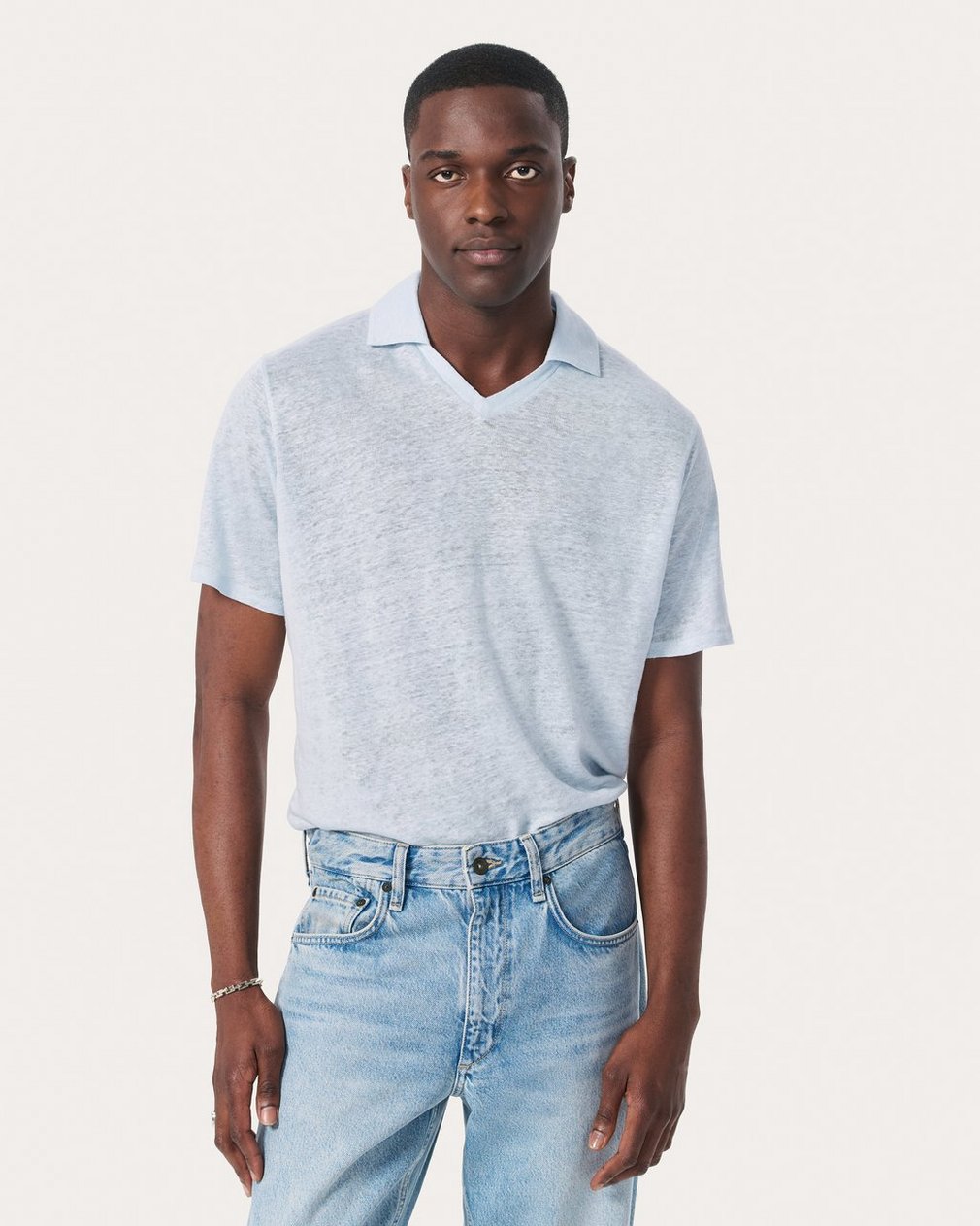 Linen Johnny Collar Polo - Arctic