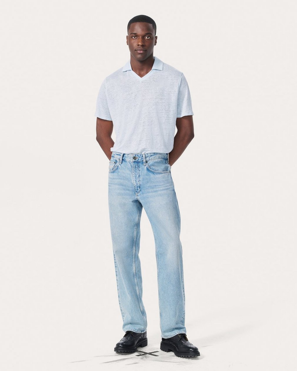 Linen Johnny Collar Polo - Arctic