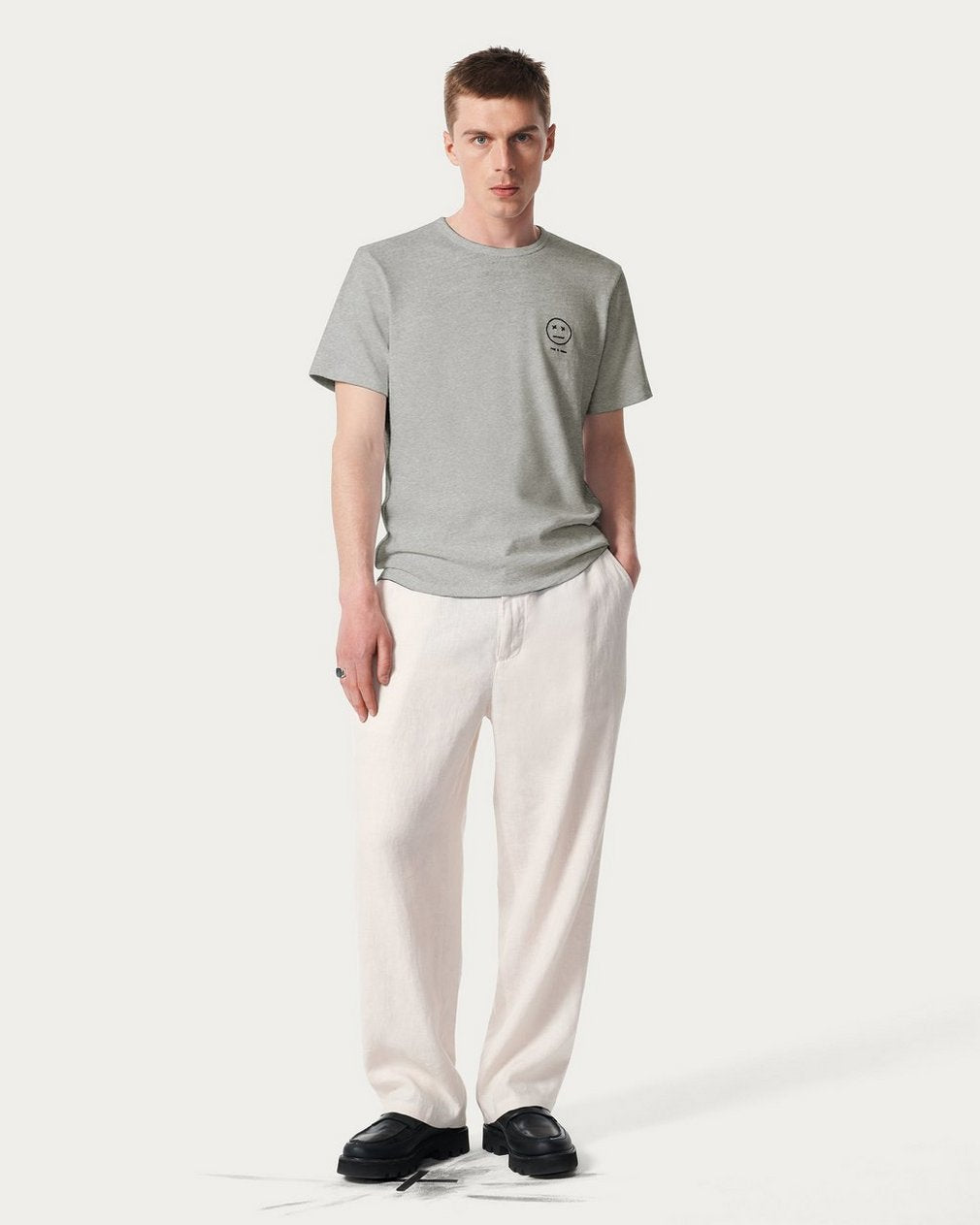 Sour Face Embroidered Tee - Leaf Grey
